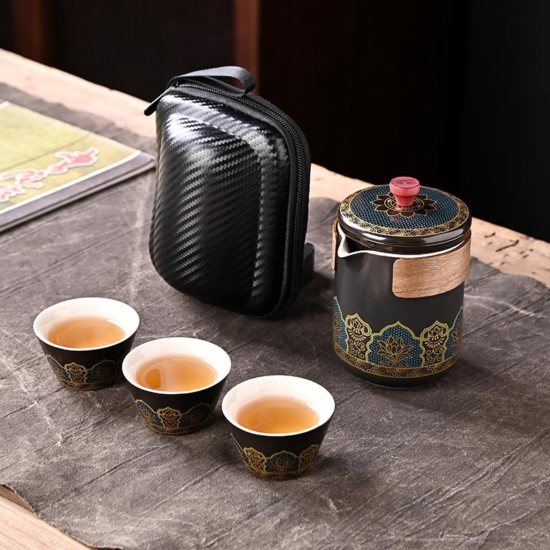 Ceramic Guyun Travel Tea Set Kuaike Cup Set Tea Portable Car One Pot Three Cups Business Gifts