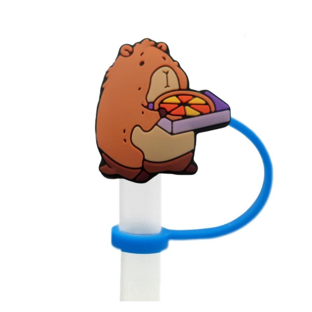 Cute Capybara 10mm Straw Cap Compatible with Stanley Cup Accessories Decoration Dustproof Straw Stopper Silicone Straw Cap