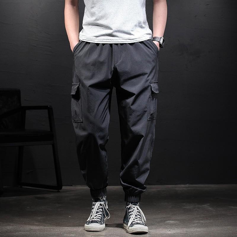 Summer ice silk thin overalls men's fattened plus size elastic casual pants loose men's pants sports trendy brand