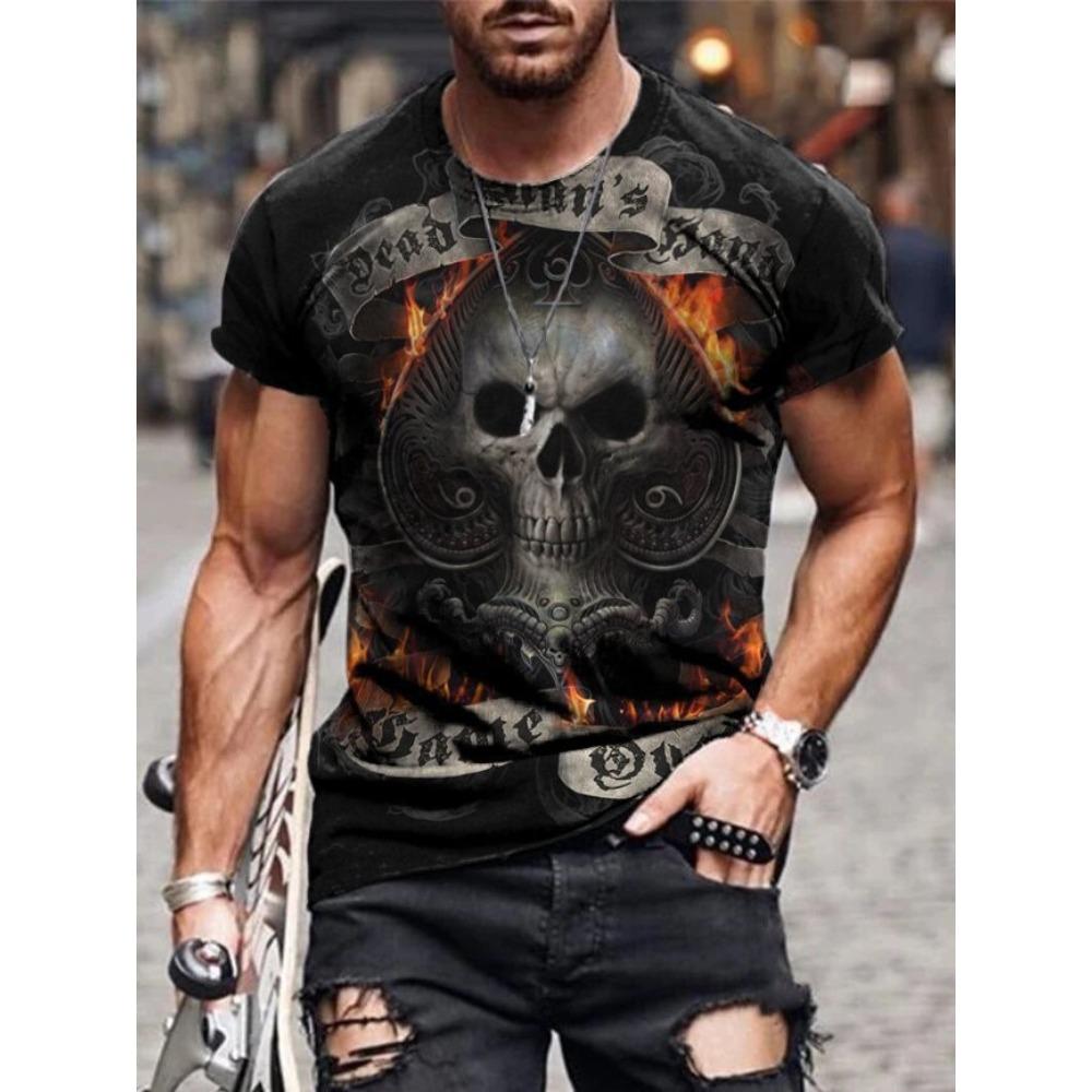 Skull Pattern 3D Printed T-shirt Summer Casual Round Neck Men's T-shirts
