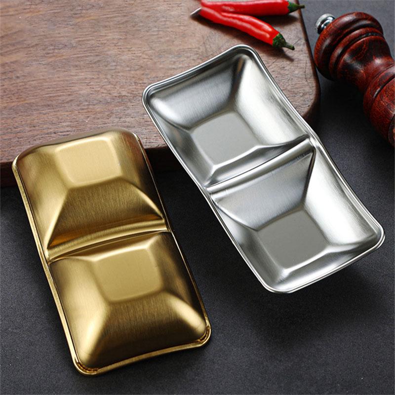 Muti-grid 304 Stainless Steel Seasoning Plate Sauce Divide Dishes Hot Pot BBQ Soy Vinagar Dish Meal Table Service for Kitchen