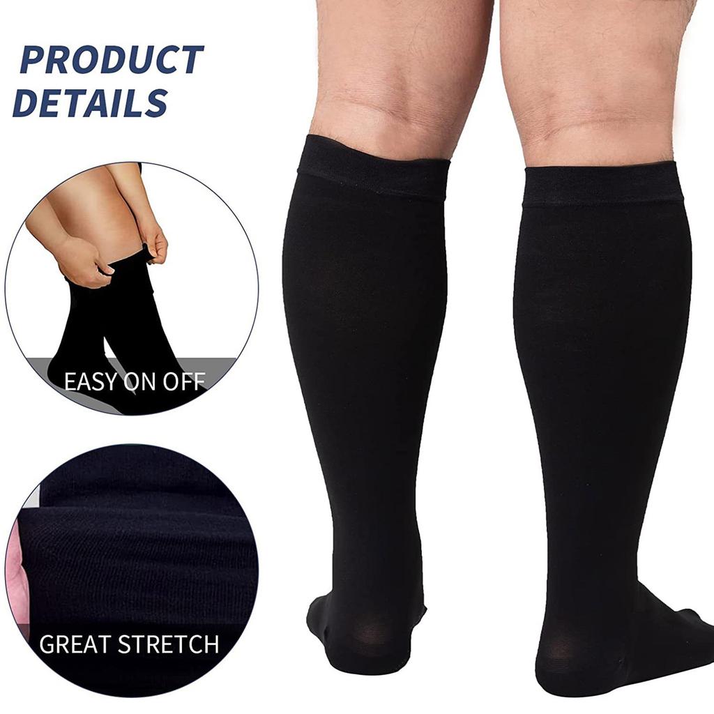 1 Pair Large Size Compression Socks for Women and Men Wide Calf Extra-Large Knee High Support Stockings for Circulation