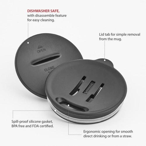 GRANDTIES Premium Vacuum Insulated Mug, 460ml, Available in 19 Colors, with Easy-Open Sliding Lid, Stainless Steel Double-Wall Vacuum Insulation, and