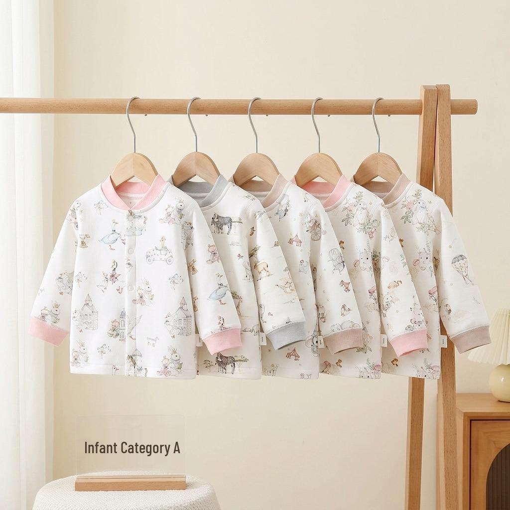 Unisex Baby Cartoon Jacket - Lightweight 60g Cotton, Two-Button, Seamless, Warm Outerwear for Autumn Outings.