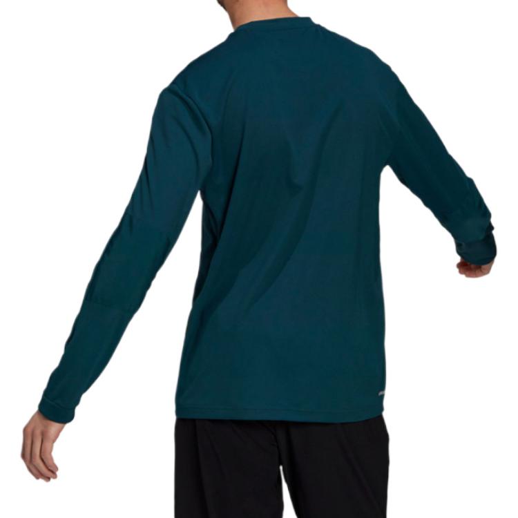 Adidas Solid Color Logo Print Crew Neck Long Sleeve T-Shirt Men Tops Green GL2367