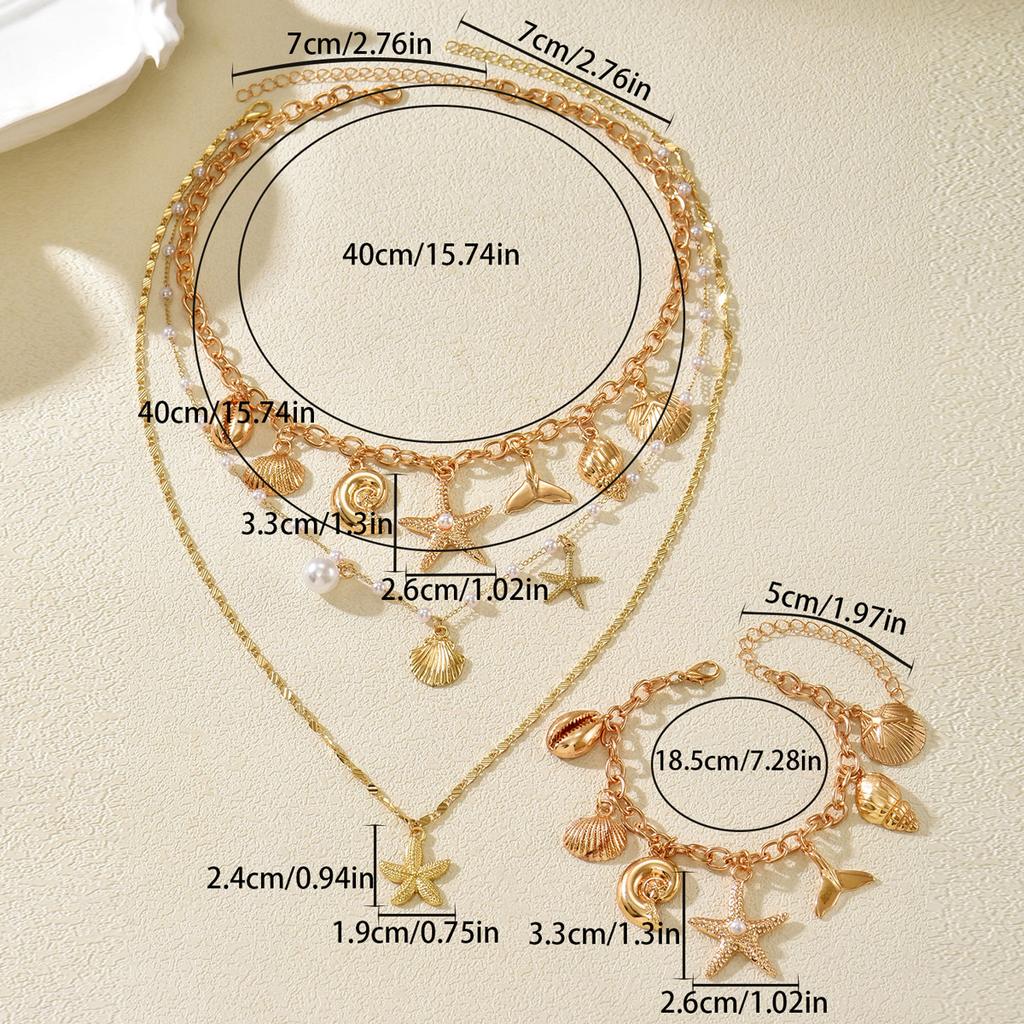 European and American ocean style necklace niche high-end shell inlaid pearl design bracelet versatile jewelry set