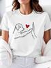 Casual Unisexs Tshirt Dog High Five Heart Print Round Neck Short Sleeve Four Seasons Leisure Outdoor Lightweight Comfortable Da