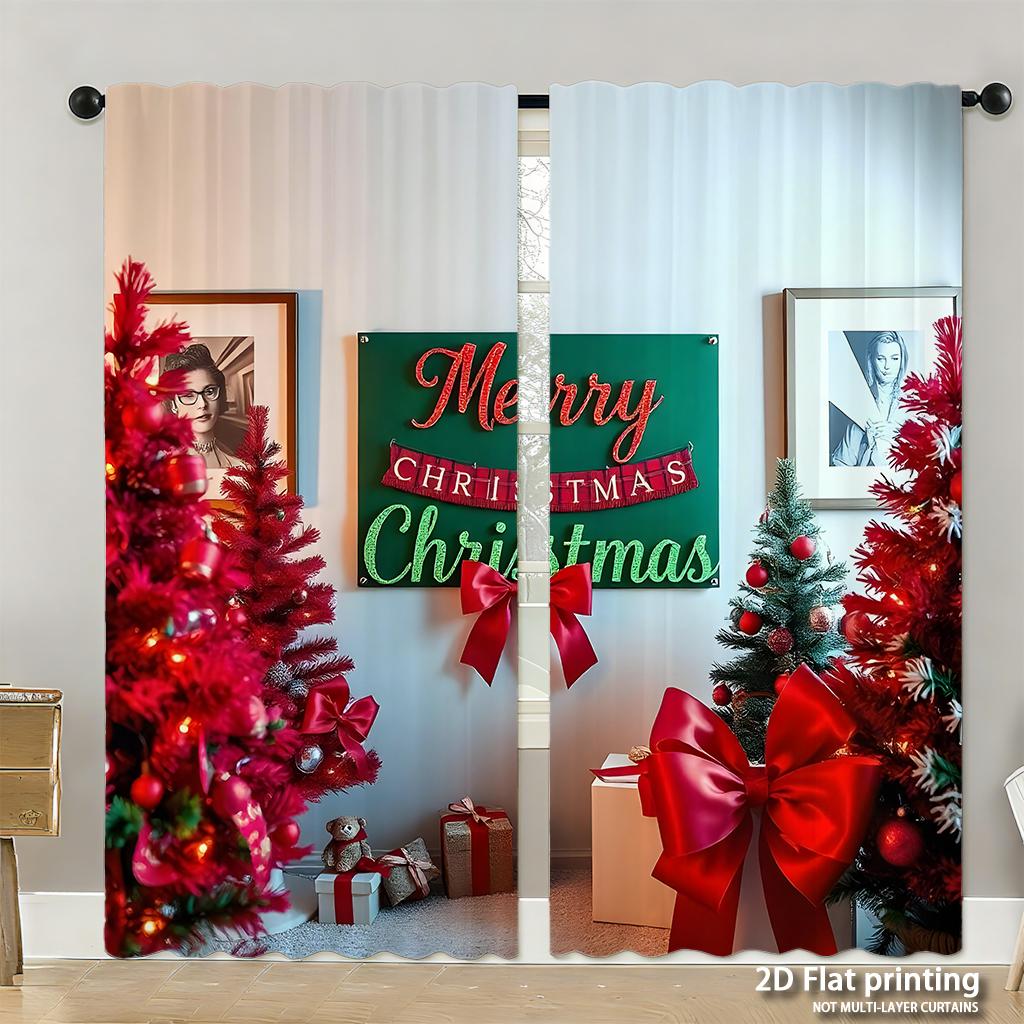Piece Set High Definition Digital Printed Curtainschristmas Pinecones Redberries Greenbranches Nature Style Seamless Patter Curtains Made Of Polyester