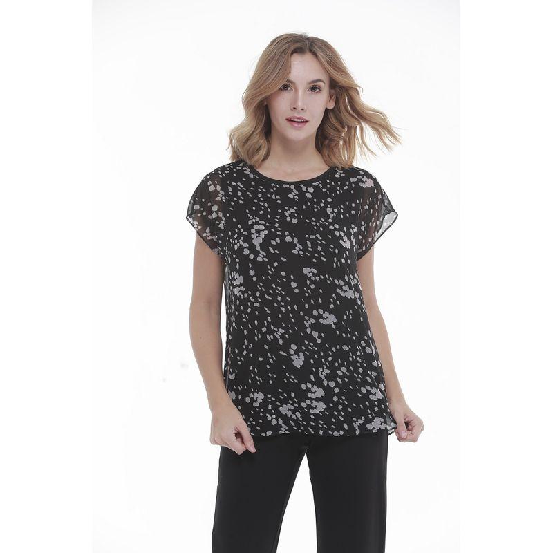 

Print Short sleeve Pullover Shirts with Ice Silk Vest European and American Plus size Women Slimming Cool 2025 New Summer Clothing Black Grey Flower Two-piece set L