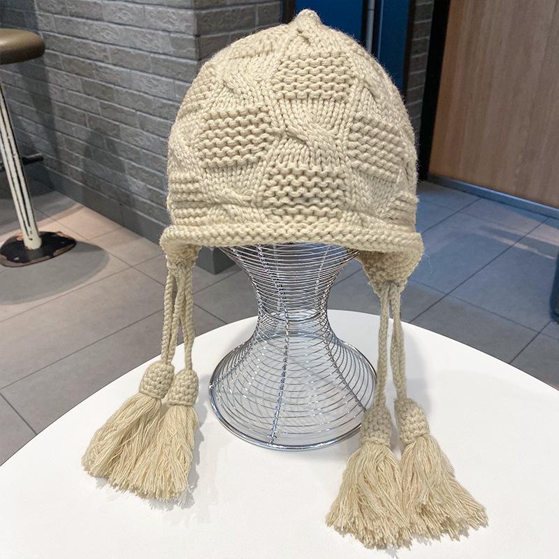 New Autumn and Winter Wool Ear Protection Hat Women's Fringed Velvet Thermal Cover Stacking Hat Casual Knitted Hat Cold Proof