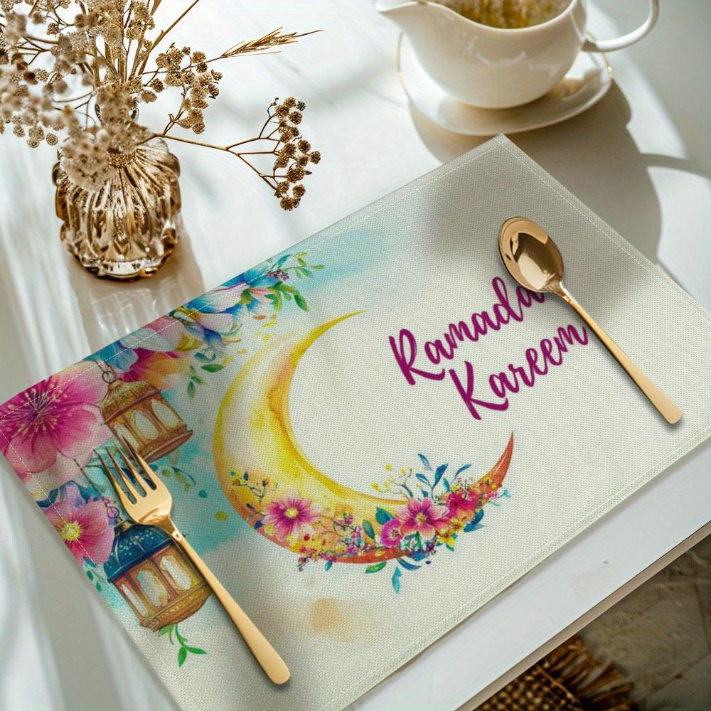 6PC Ramadan, Eid Al-Fitr, Eid Al Adha, Tablecover Moon Lamp Printed Placemats, Washable Placemats 6PC 30X45cm