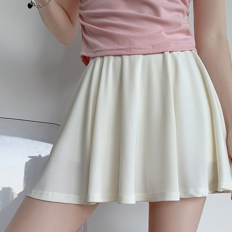Women Summer Sexy Fashion Loose Ice Silk Mini Skirt High Waist Slim Fit Pleated A-Line Skirt Solid Color Skirt Club Wear