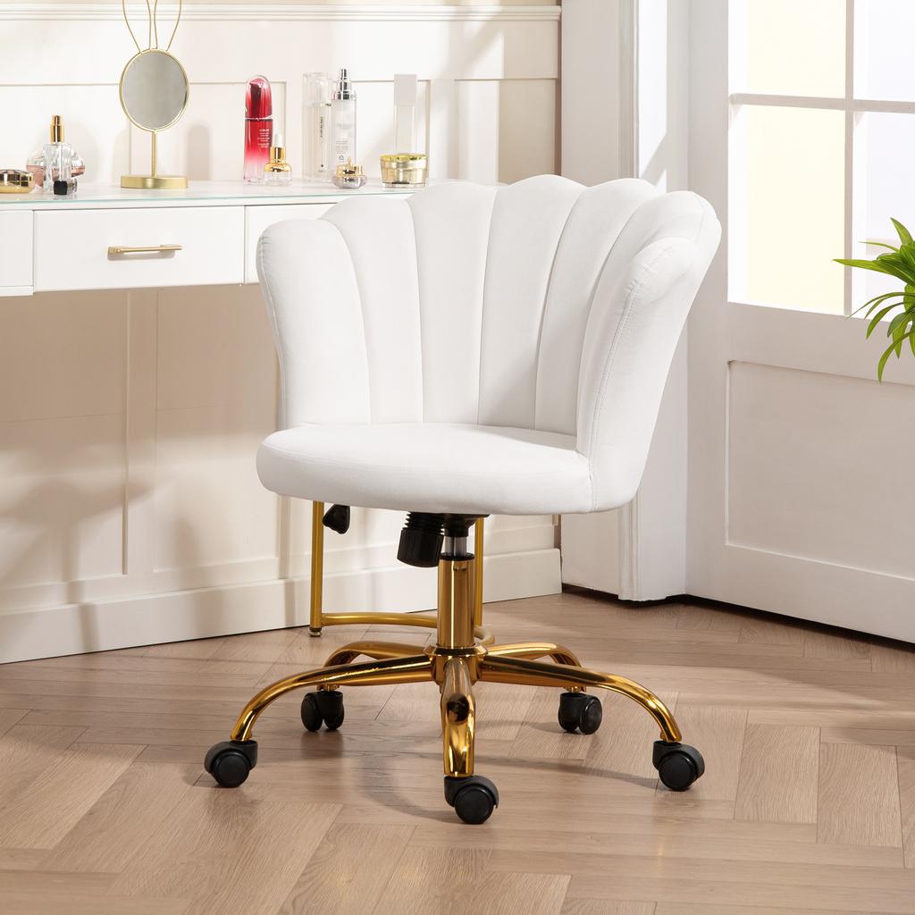 Velvet Office Chair Petal Backrest Vanity Chair Adjustable Height 69 X 64 X 80 90 Cm White