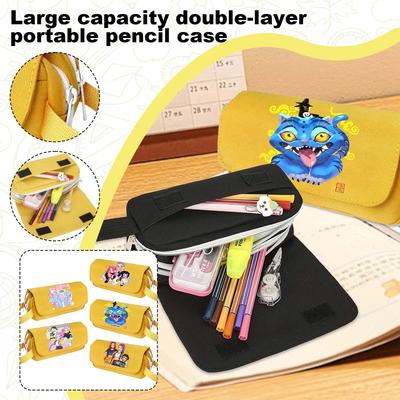 Witch Hunters Cartoon Print Large Capacity Double-Layer Portable Pencil Bag For Primary And Secondary School Students