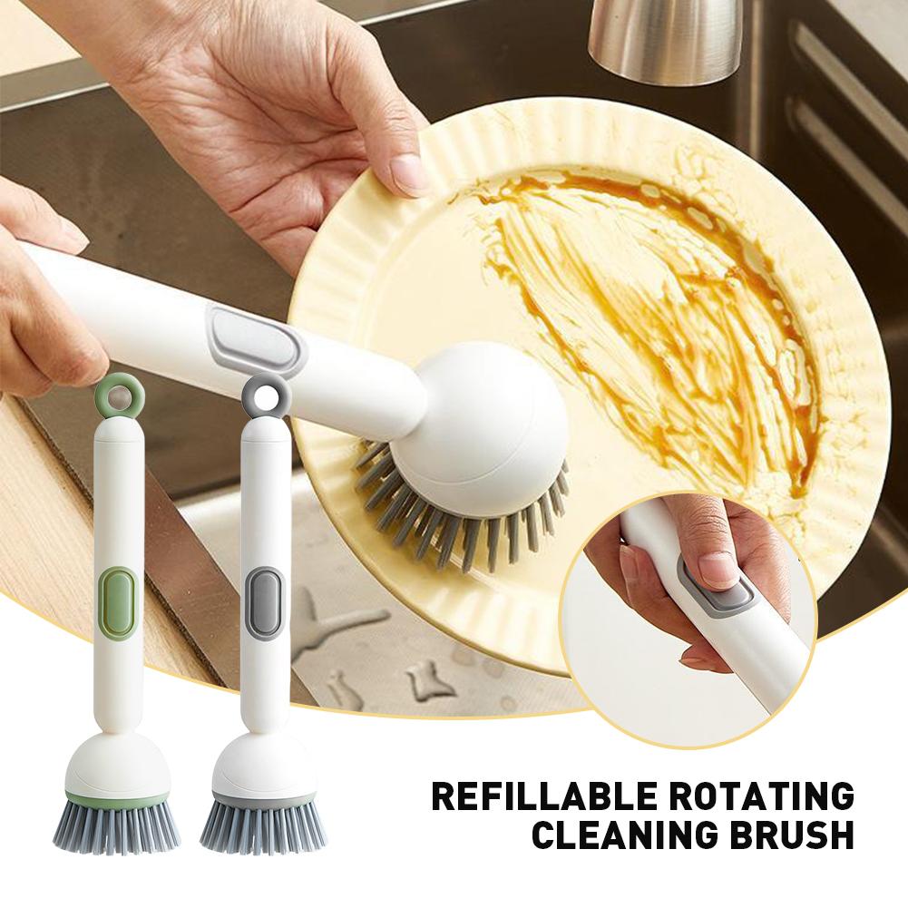 Long-Handled Rotating Pot Brush Kitchen Scrubber Oil-Resistant Dish Washing Brush Non-Scratch Cleaning Tool For Pans Pots Sinks