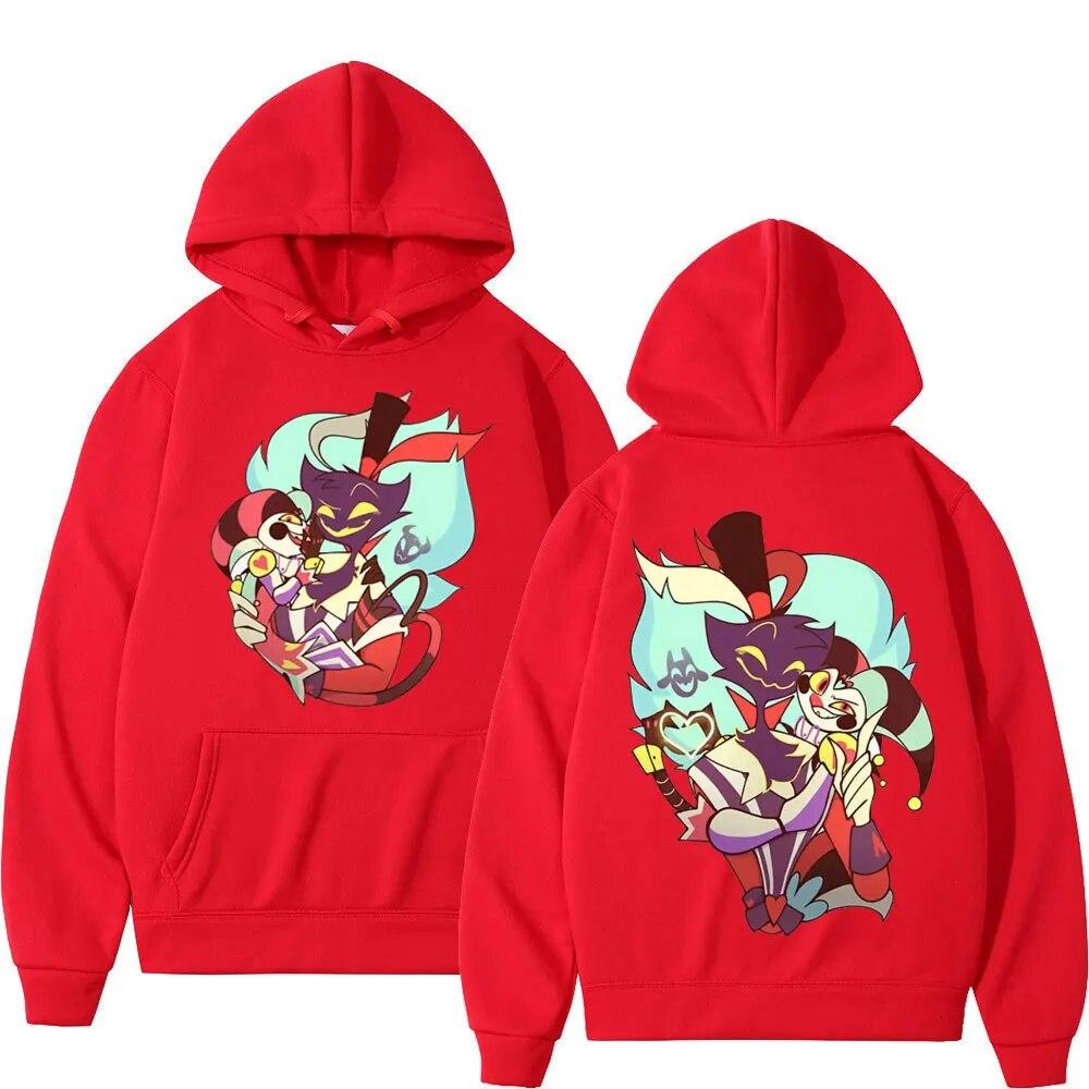 Sudadera Unisex de Helluva Boss Asmodeus Fizzarolli Doble Cara Personaje de Dibujo Animado Demonio Sudadera con Capucha Ropa Urbana de Anime Camisetas de Algodón Oversize