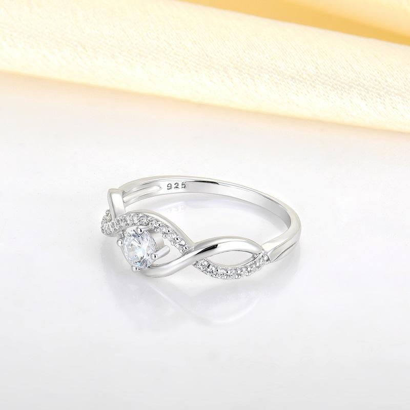 925 Sterling Silver Infinity Twist Engagement Ring Round Four Prong Setting Pave Promise Wedding Finger Ring Women Fine Jewelry