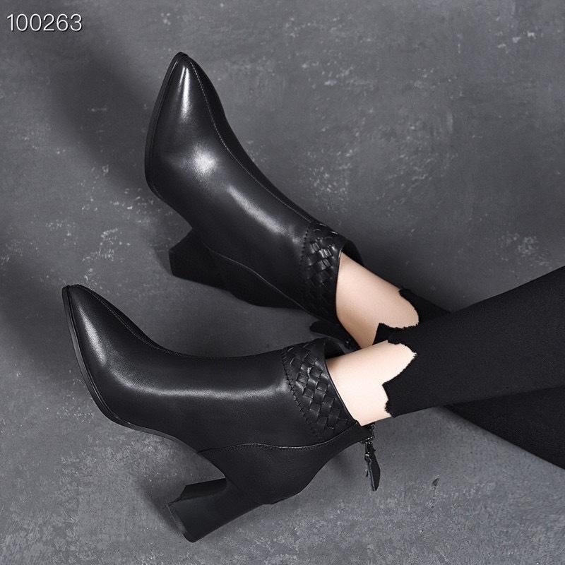 Leather Boots Women's Autumn and Winter Pointed High-heeled Fashion Boots First Layer Cowhide Woven Rear Zipper Women's Boots Ankle Boots