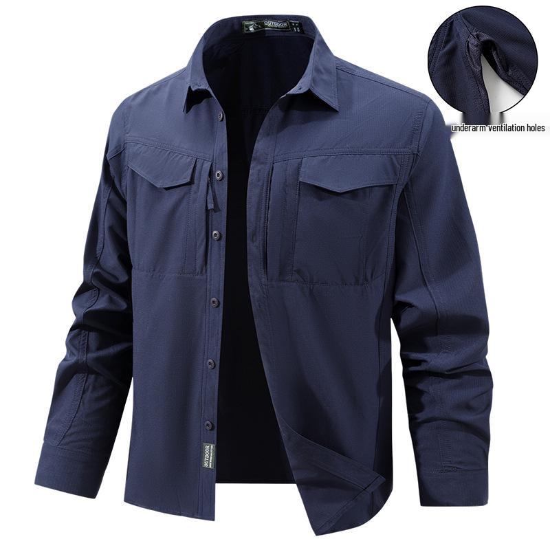 Men's Quick-Dry Mesh Underarm Long-Sleeve Tactical Shirt with Four Pockets