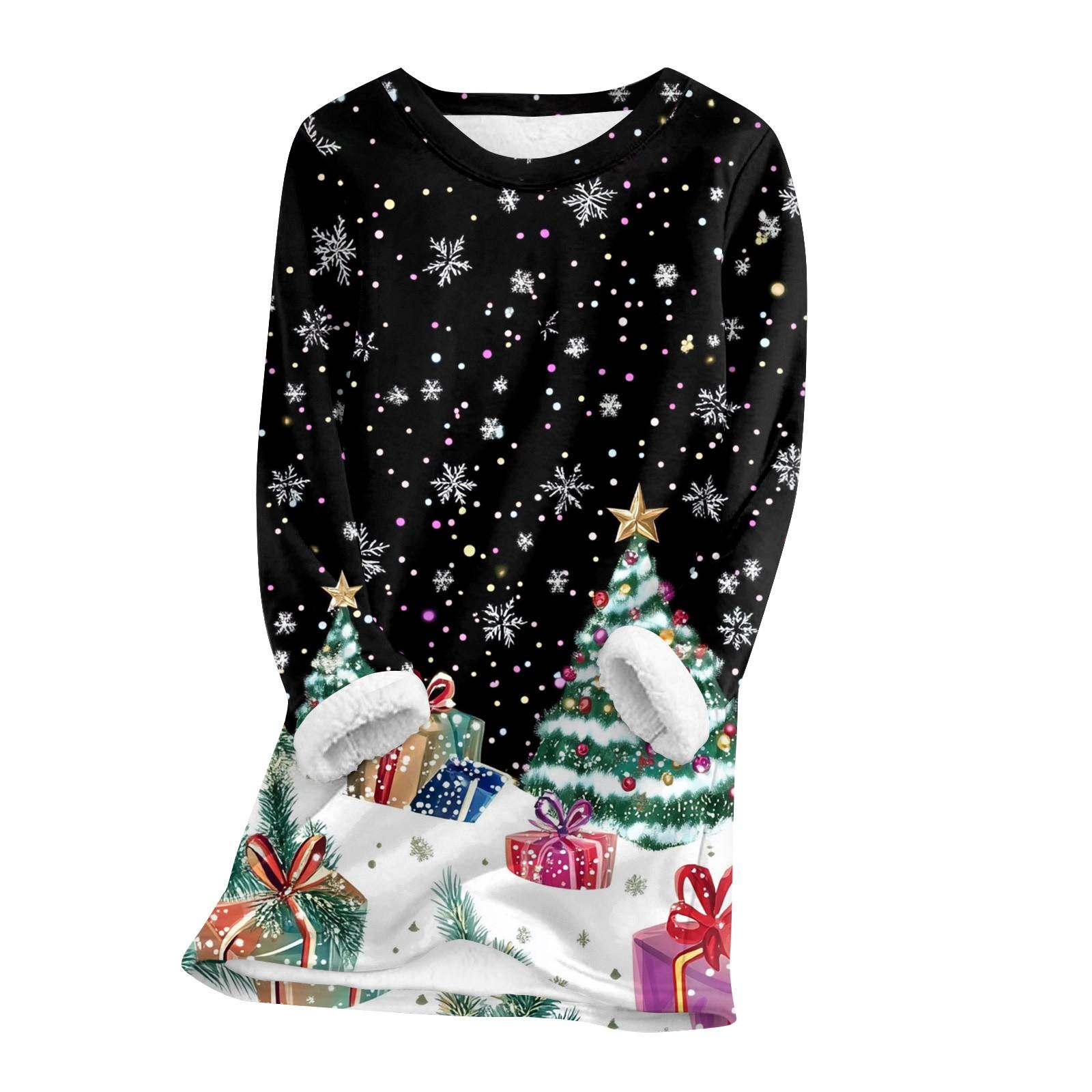 Женский топ с круглым вырезом, с принтом, утолщенный плюшевый кашемировый теплый длинный топ с длинными рукавами L