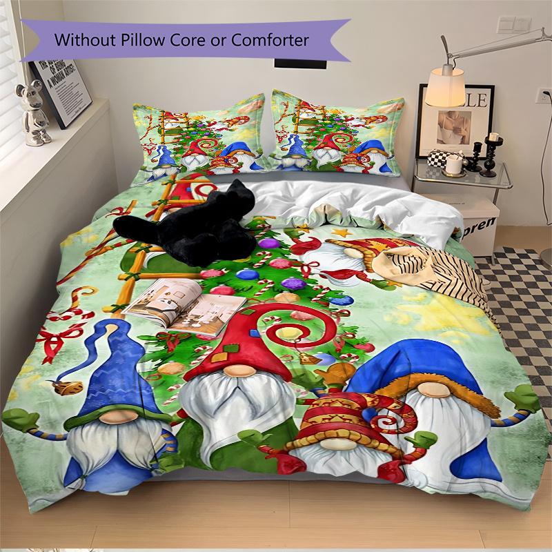 3pc Christmas Gnome Decorative Bedding Set-Festive Holiday Decoration for Bedroom,Guest Room,Living Room 1169a