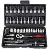 46-Piece Auto Repair Tool Set: 1/4" Socket Wrench, Ratchet, Screwdriver, Small Socket Set