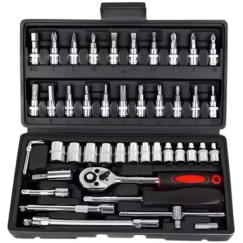 46-Piece Auto Repair Tool Set: 1/4" Socket Wrench, Ratchet, Screwdriver, Small Socket Set