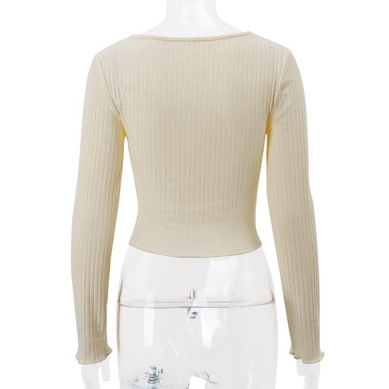 Dámská móda Pletené topy Dlouhý rukáv Jednobarevná Slim Fit trička Svetry Trička