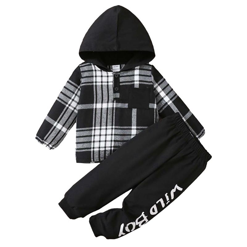 

Детский комплект с капюшоном и штанами для мальчиков, клетчатый топ с капюшоном и длинными рукавами, брюки, комплект детской одежды из двух предметов 100