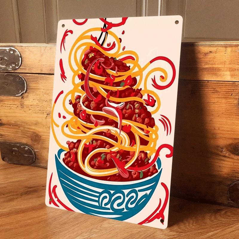 

1 piece: Chinese retro food-themed decorative painting, creative noodle pattern tin wall hanging, restaurant and kitchen wall de (as the picture,20x30cm)