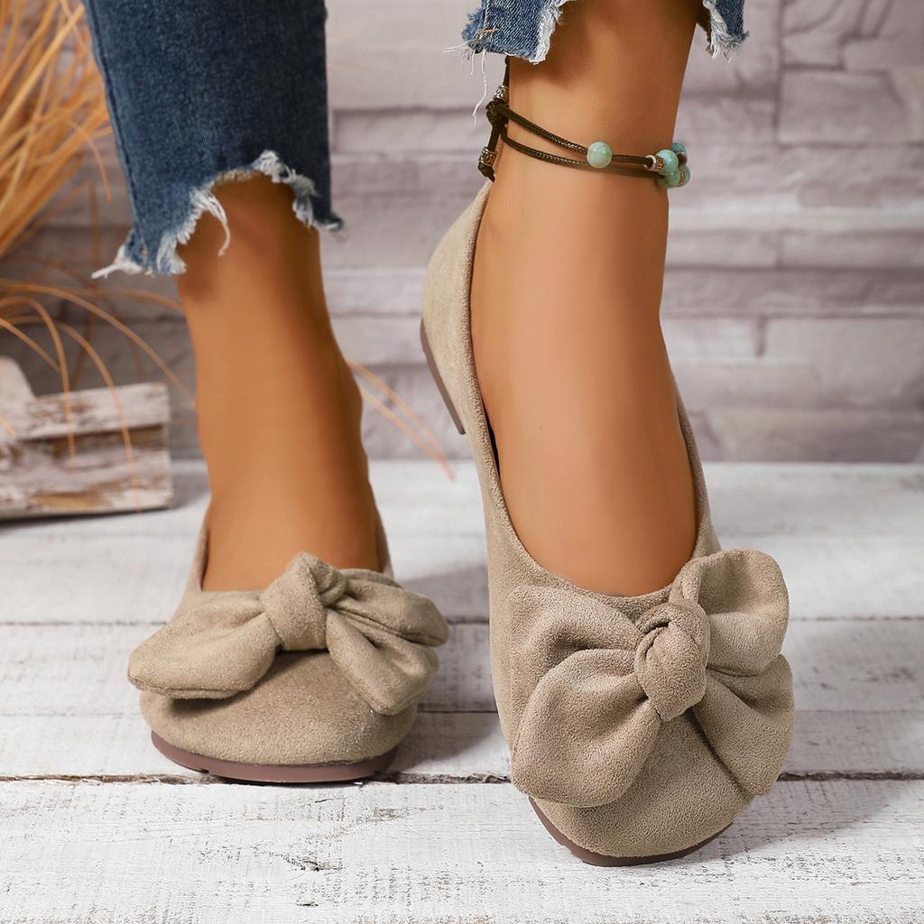 Foreign Trade Large Size Flat Bottom Comfortable Single Shoes Women's 2025 New Bow Solid Color Square Head Versatile Lazy Shoes