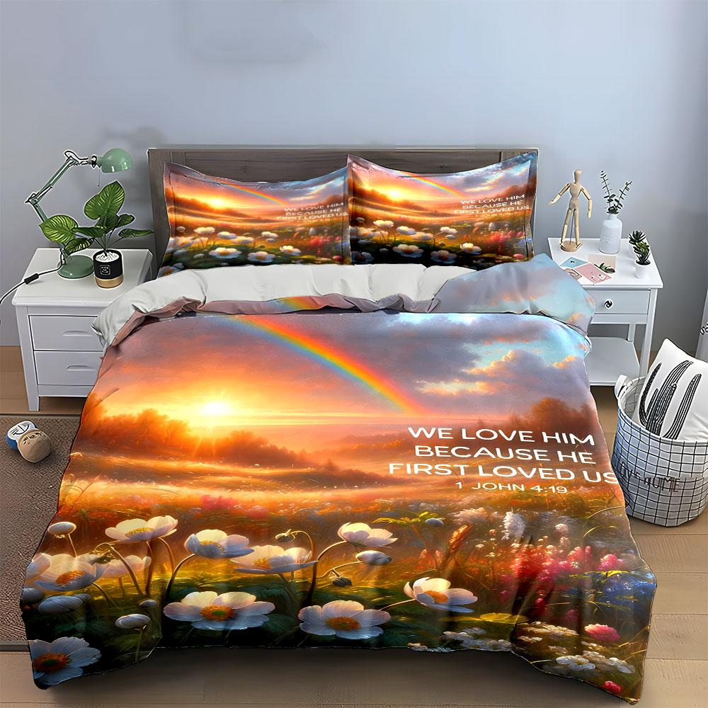 Rainbow, Flowers, Sunrise, Text. Bedding Sets Duvet Cover Sets Duvet Covers Pillowcases(1*Duvet Cover 2*Pillowcases Without Duvet Insert)
