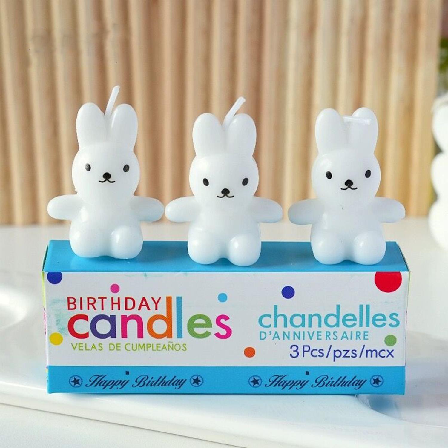 3D White & Pink Teddy Bear Birthday Candles Cake Topper Assorted CandlesBear Candle Cake Decorations Candles for Cake Decorative