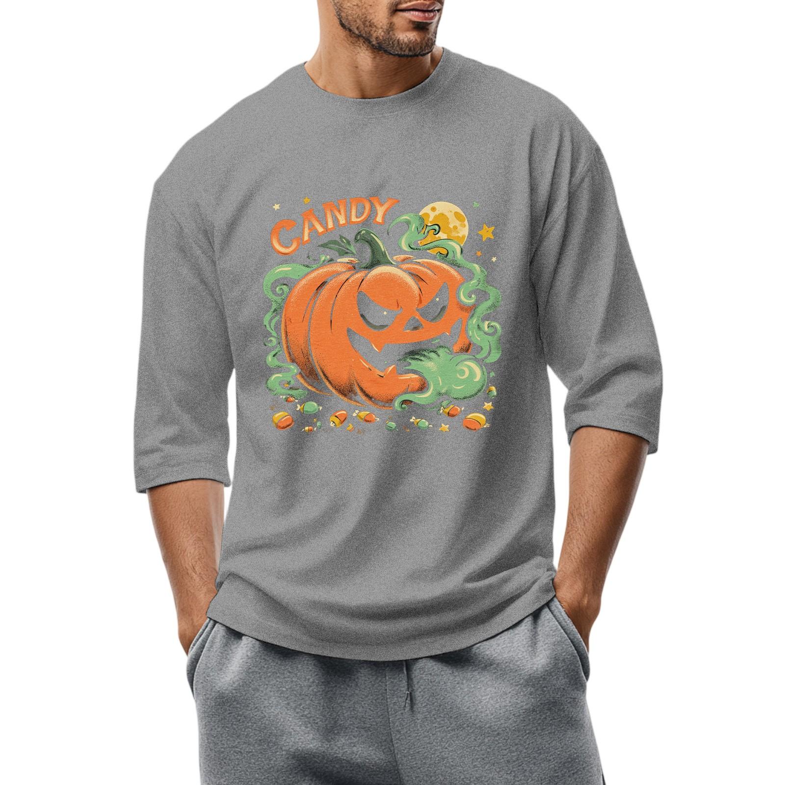 

Men S Round Neck Three-Quarters Sleeve Top Casual Fashion T-Shirt XL