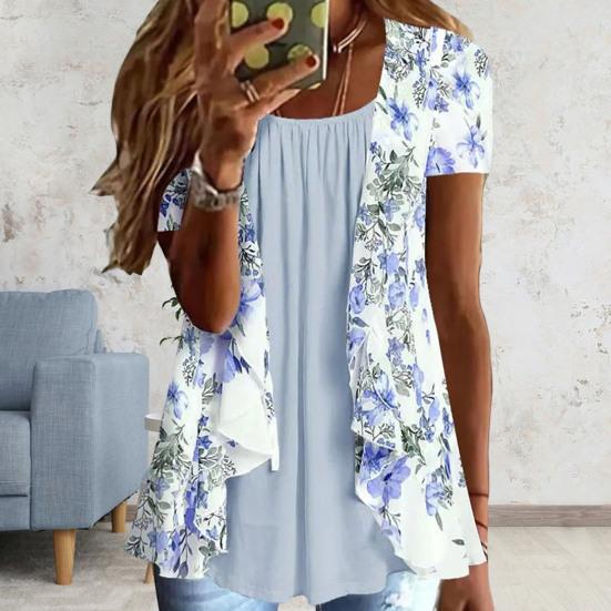 Women Shirt Casual Round Neck Short Sleeve Bohemian Style Printing Oversized