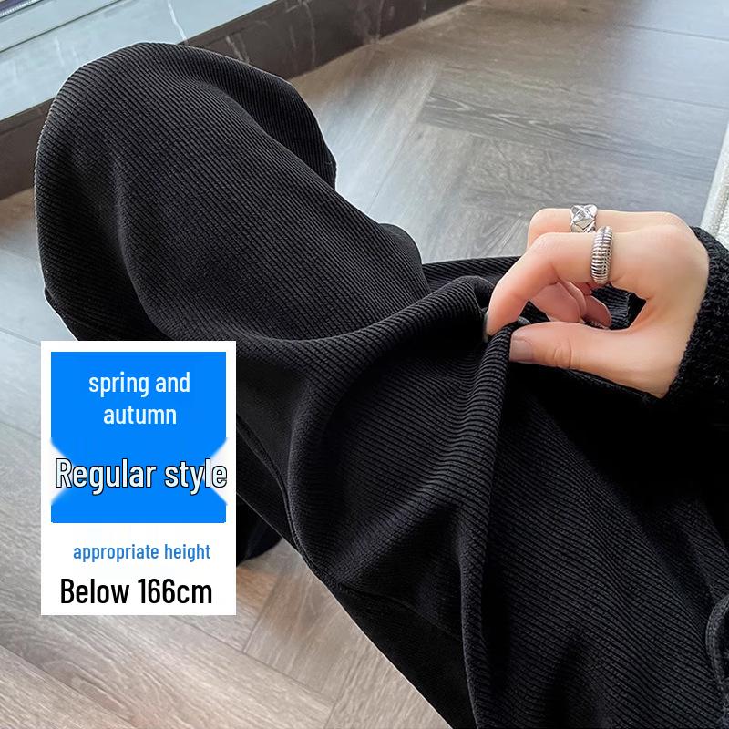 Women's Plus Size Winter 2025 High Waist Wide Leg Fleece-Lined Black Chenille Sweatpants