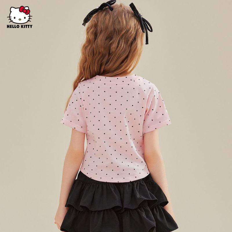 Hello Kitty Girls' Short-Sleeved T-Shirt Summer 2025 New Heart-Shaped Cute Cartoon Half-Sleeved Kidsren's Summer Top