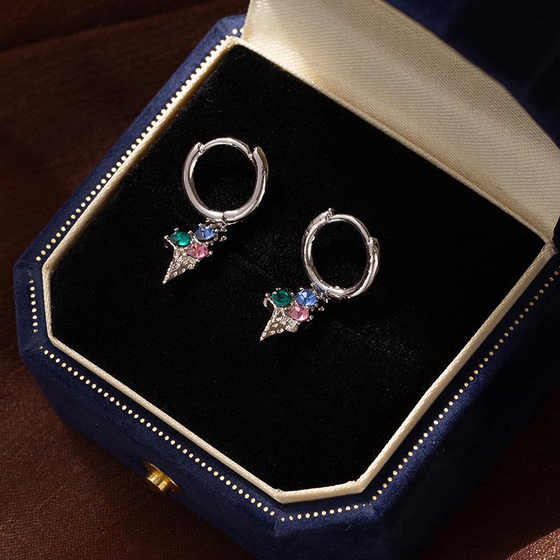 Niche Design Color Diamond Ice Cream Circles Ear Buckles Femininity Sweet High-End Earrings