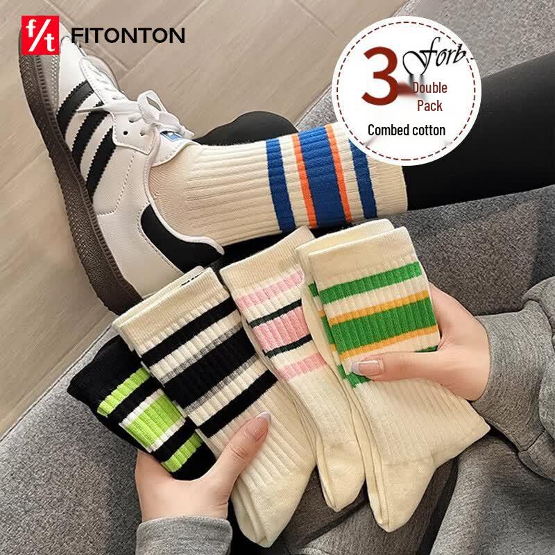 FitonTon Women s Trendy Mid-Calf Socks (3-Pack) One Size