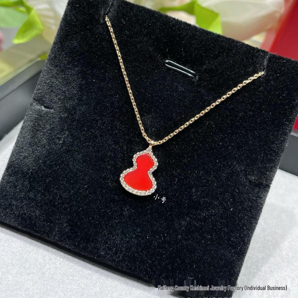 Kirin Gourd Rose Gold Necklace with Carnelian, Mother of Pearl, and Green Agate Pendant for Women