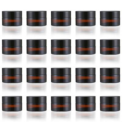 HIRAISM Cream Container, Light-Proof Glass Jar, Refillable, with Inner Lid, Brown (20g, 20 Pcs)