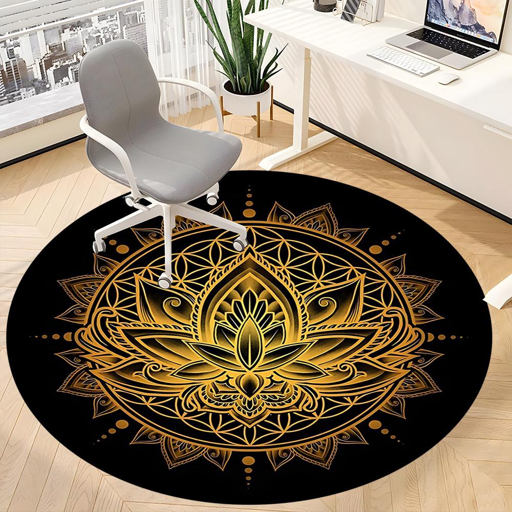 1 Stück Lotus Mandala Büro Runder Teppich, Matte Geeignet für Büro, Unter Bürostühlen Schlafzimmer Wohnzimmer Heimdekoration, Raumdeko