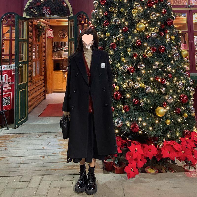 Women's Mid-Length Woolen Coat: Spring/Summer, Korean Style, Loose Fit, Versatile, Petite, Cotton-Enhanced