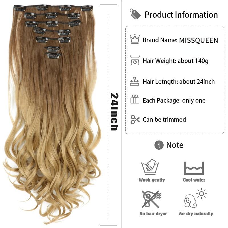 MISSQUEEN Long Wavy Ombre Hair Extensions 16 Hairpins Clipped In The Hair Extensions To Synthesize A Heat Resistant Thick Wig