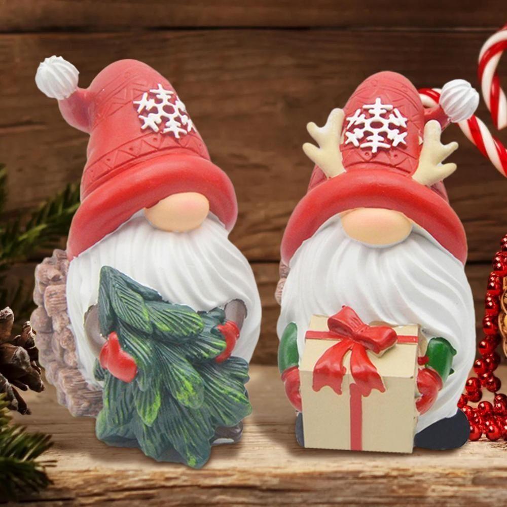 2Pcs/set Handmade Resin Gnomes Elf Cartoon Santa Claus Ornaments Christmas Elf Sculpture  Holiday