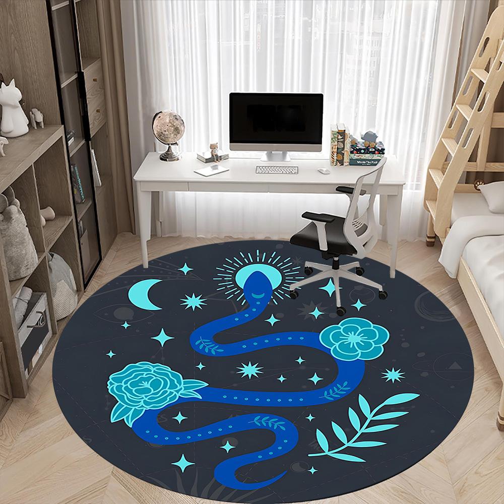 1pc Snake Flowers Office Round Area Rug,  Mat Suitable For Office, Under Office Chairs Bedroom Living Room Home Decor, Room Deco