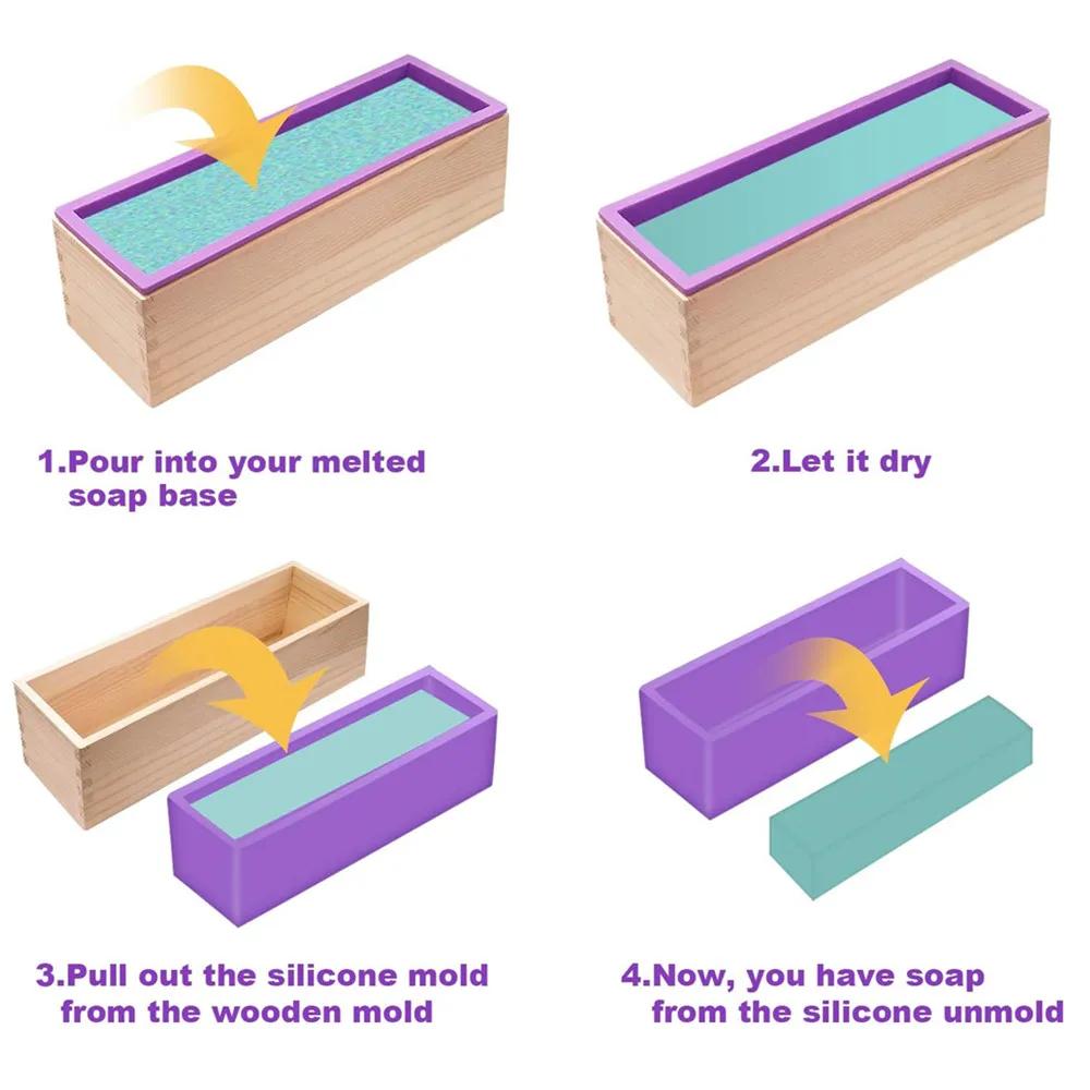 Flexible Rechteckige Seife Silikonform mit Holzbox DIY Werkzeug zur Seifen-Kuchenherstellung