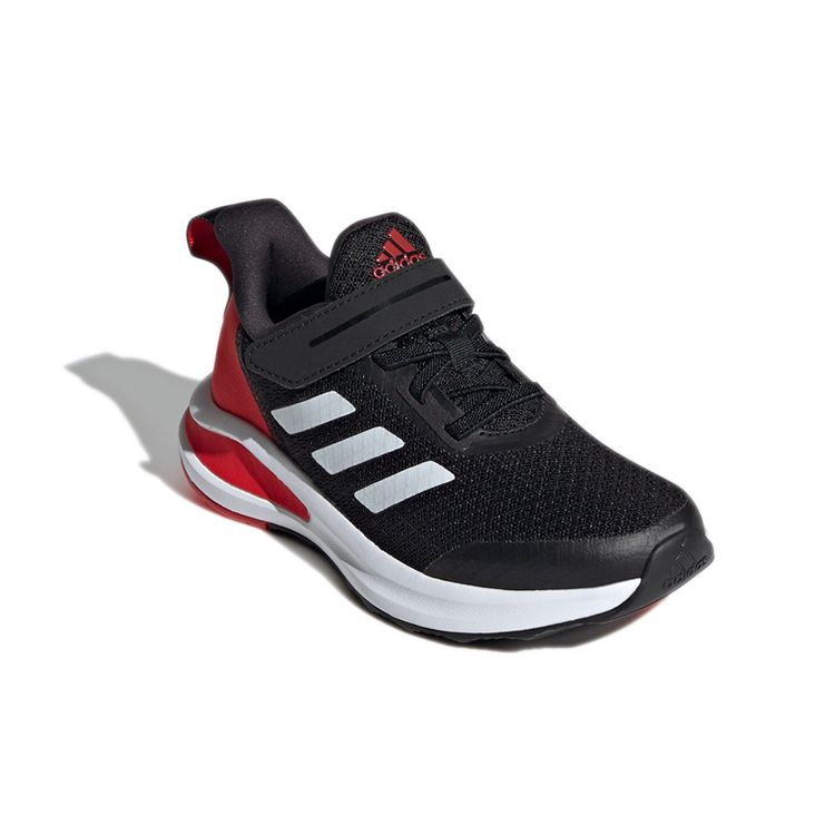 Adidas Fortarun El K Synthetic Leather Fabric Comfortable Durable Low Top Running Shoes Kids Running Shoes Black Red H02728