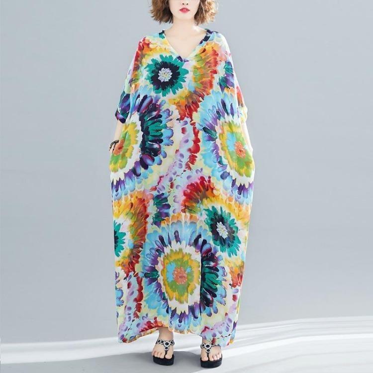 Nouveauté Été Robe Longue Maxi Vintage Florale Satinée Grande Taille Femmes Décontractée Ample Robes