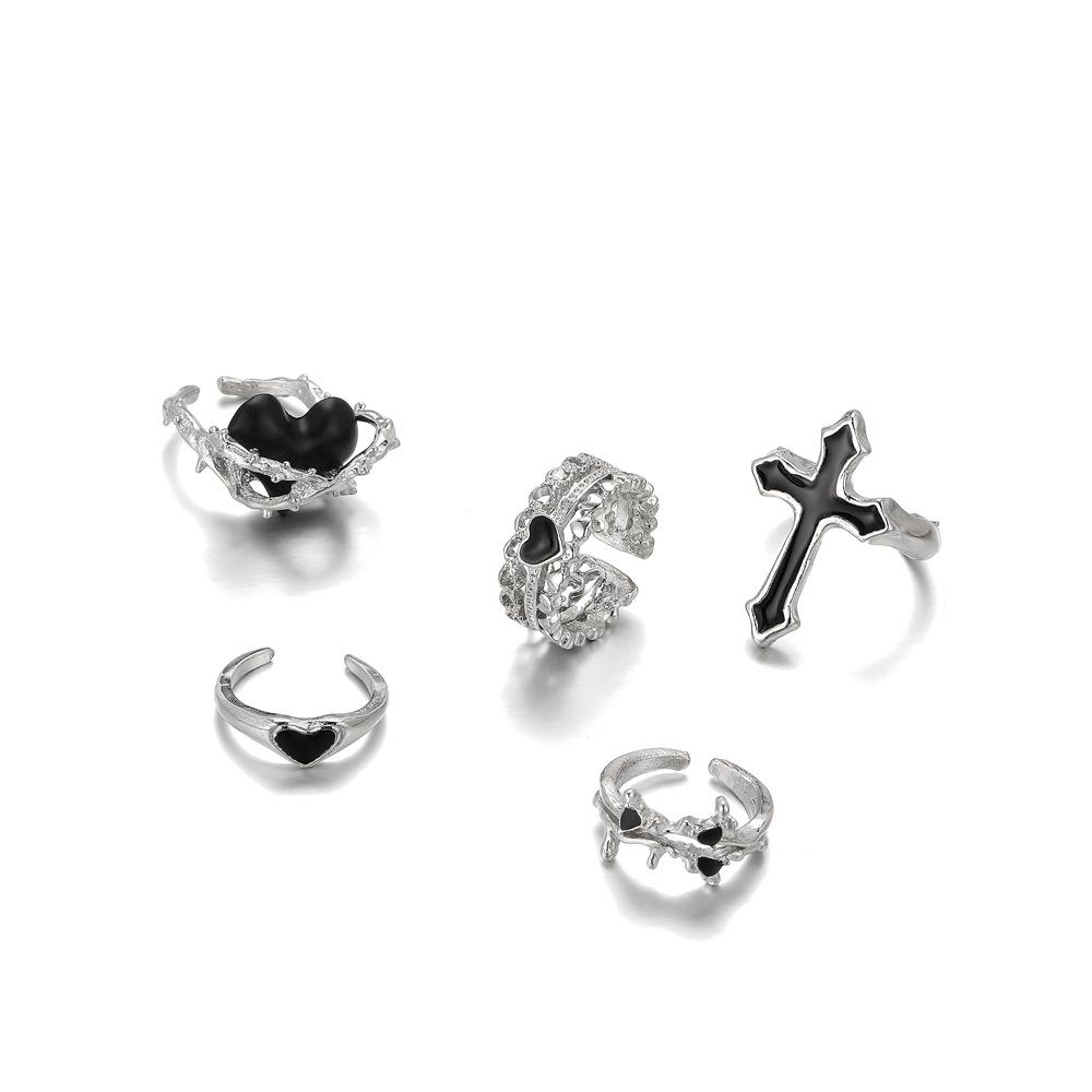 Vintage Black Love Opening 5 Piece Set Oil Dripping Ring